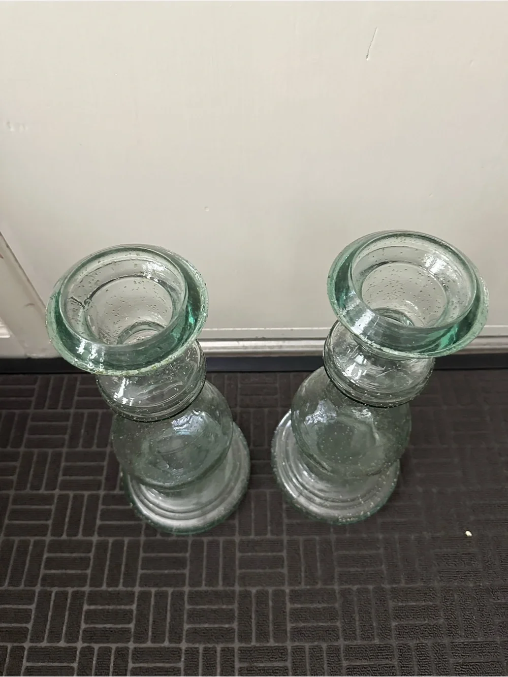 Clear Green Glass Pair Candle Holders - Home Accents